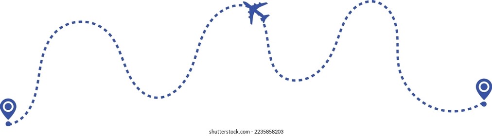 Ruta del avión en una línea de puntos. trazabilidad de avión y línea de puntos. avión volando a lo largo del camino de puntos. Seguimiento de aeronaves. puntos de ubicación aislados 