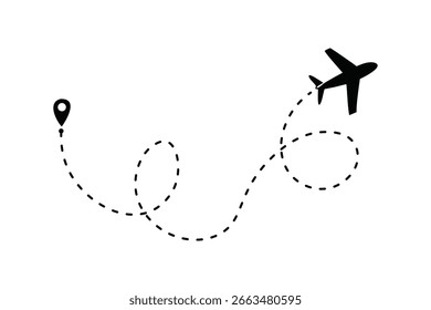 Trayectoria del avión con la línea punteada y el perno de la Locación