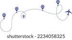 Airplane path in a dotted line shape. pin map marker pointer sign. Airplane line path travel icon. Aircraft tracking, planes travel dot line
