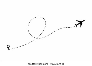 Airplane path in dotted line shape. Airplane flying in the white background. Vector