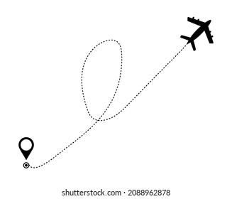 Airplane path in dotted line shape. Route of plane isolated on white background. Vector.
