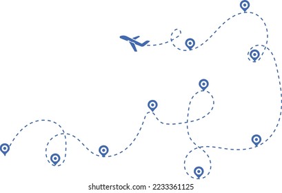 Airplane path in a dotted line shape. map marker pointer sign. Airplane line path travel icon. planes travel dot line