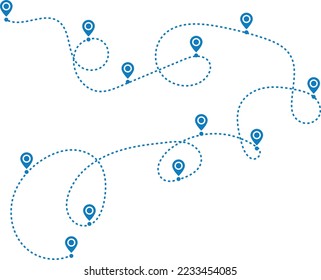 Airplane path in a dotted line shape. pin map marker pointer sign. Airplane line path travel icon. Aircraft tracking, planes travel dot line