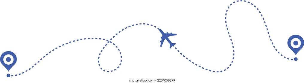 Airplane path in a dotted line shape. map marker pointer sign. Airplane line path travel icon. planes travel dot line
