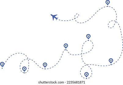 Airplane path in a dotted line shape. map marker pointer sign. Airplane line path travel icon. planes travel dot line