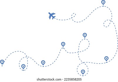 Airplane path in a dotted line shape. map marker pointer sign. Airplane line path travel icon. planes travel dot line