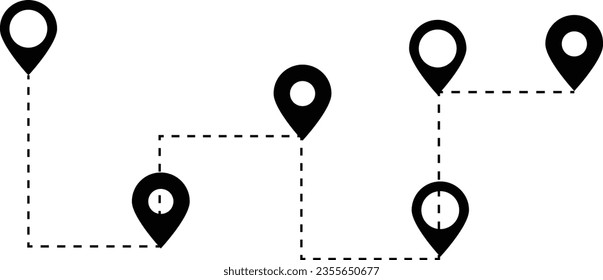 Airplane path in a dotted line shape. Airplane line routes set. Aircraft tracking. location pins isolated on white background