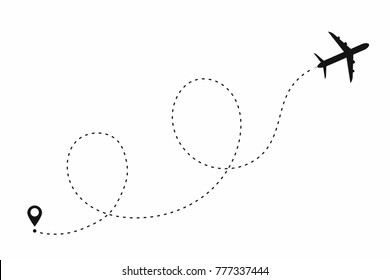 Airplane Path In Dotted Line Shape. Route Of Plane Isolated On White Background. Vector