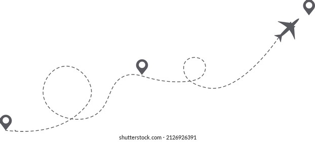 
Airplane path icon. The flight path is indicated by a dotted line.
Route in the form of a loop. Starting point of movement. Vector illustration.