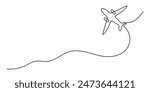 Airplane path in one continuous line drawing. Business concept of world travel and international airline flights with tracing in simple linear style. Doodle vector illustration