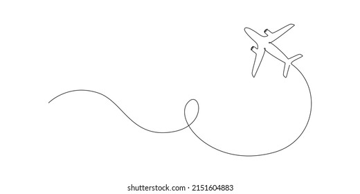 Airplane path in One Continuous line drawing  Business Concept world travel   international flight airline and trace in simple linear style  Editable stroke  Doodle Vector illustration