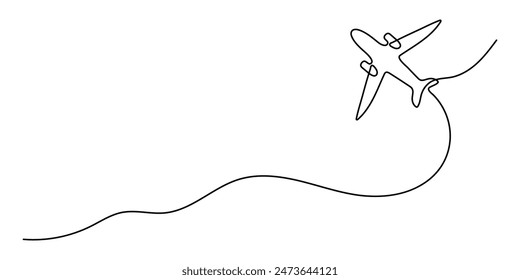 Airplane path in one continuous line drawing. Business concept of world travel and international airline flights with tracing in simple linear style. Doodle vector illustration