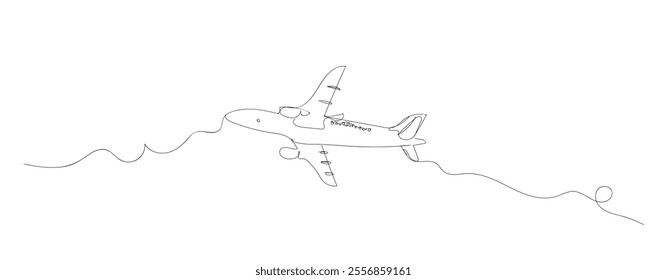 Airplane path in one continuous line drawing. Business concept of world travel and international airline flights with tracing in simple linear style. 
 Hand made vector not AI