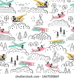 Airplane pattern cartoon style design