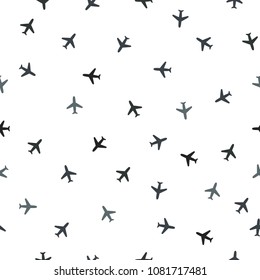 Airplane pattern. Plane seamless texture. Planes in the sky. Endless illustration, image. Creative, luxury gradient style. Print card, cloth, clothing, wrap, wrapper, web, cover, label, banner