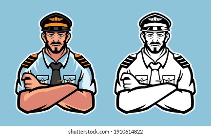 airplane pilot with arms crossed vector illustration