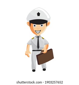 Airplane Pilot bring bag Cartoon Character Aircraft Captain in Uniform