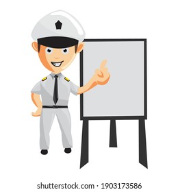 Airplane Pilot Cartoon Character with Blank Board Aircraft Captain in Uniform