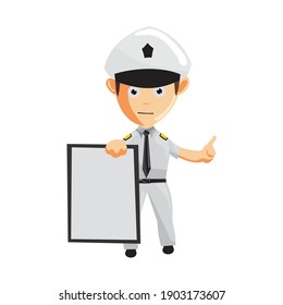 Airplane Pilot Cartoon Character with Blank Board Aircraft Captain in Uniform