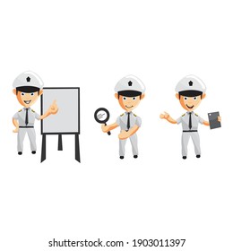 Airplane Pilot Cartoon Character Set Aircraft Captain in Uniform