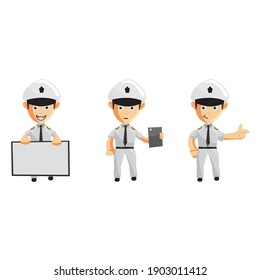 Airplane Pilot Cartoon Character Set Aircraft Captain in Uniform