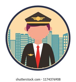 airplane pilot with cityscape