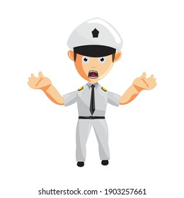 Airplane Pilot Hand Confused Cartoon Character Aircraft Captain in Uniform