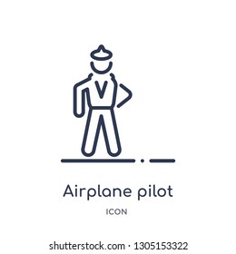 airplane pilot icon from people outline collection. Thin line airplane pilot icon isolated on white background.