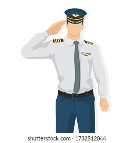 Airplane pilot in modern style vector illustration, man simple flat shadow isolated on white background, captain.