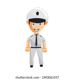 Airplane Pilot Standing Smile Cartoon Character Aircraft Captain in Uniform