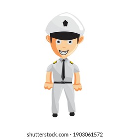 Airplane Pilot Standing Smile Cartoon Character Aircraft Captain in Uniform