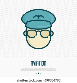 Airplane pilot thin line icon. Vector illustration of profession.