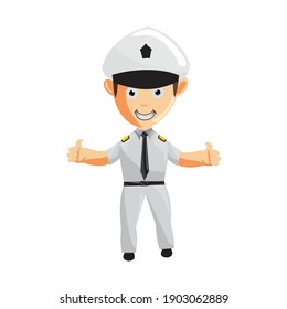Airplane Pilot Thumb up Cartoon Character Aircraft Captain in Uniform