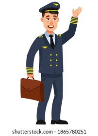 Airplane Pilot Waving Hand Male Character Stock Vector (Royalty Free ...