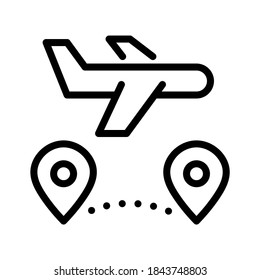 Airplane with pin locations. Line vector. Isolate on white background.