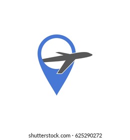 Airplane and pin logo concept