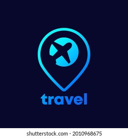 airplane and pin marker vector logo
