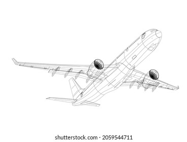 Airplane Plan. Black Outline Aircraft On White Background. EPS10 Vector