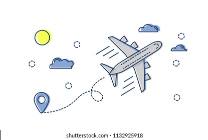 Airplane plane airliner icon isolated on white background. Flat and line art style. Art vector illustration.