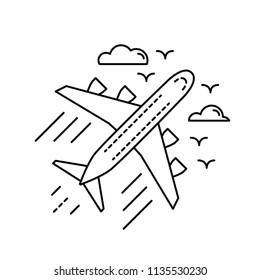Airplane plane airliner icon isolated on white background. line art style. Art vector illustration.