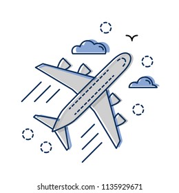 Airplane plane airliner icon isolated on white background. Flat and line art style. Art vector illustration.