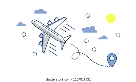 Airplane plane airliner icon isolated on white background. Flat and line art style. Art vector illustration.