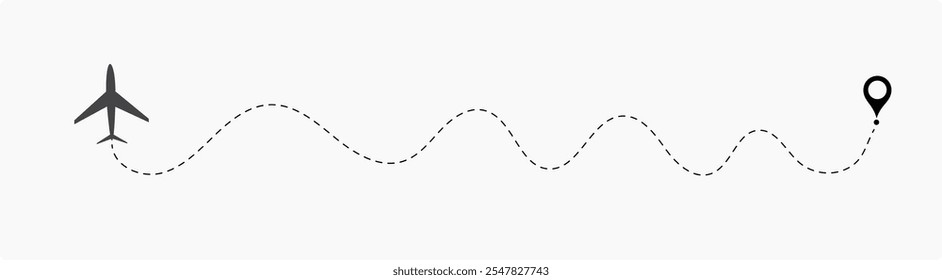 Avião Plano Linha Pontilhada. Linha de rota pontilhada do avião. Forma da linha de viagem do caminho. Rota de voo com ponto inicial e traço de linha traço para plano Vetor ilustração eps10