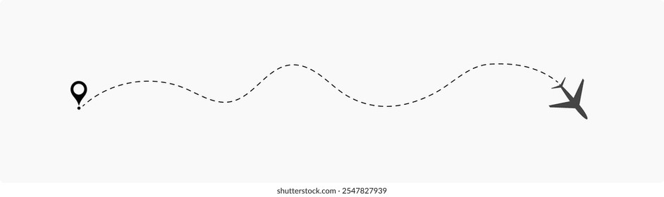 Avião Plano Linha Pontilhada. Linha de rota pontilhada do avião. Forma da linha de viagem do caminho. Rota de voo com ponto inicial e traço de linha traço para plano Vetor ilustração eps10