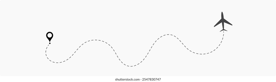 Avião Plano Linha Pontilhada. Linha de rota pontilhada do avião. Forma da linha de viagem do caminho. Rota de voo com ponto inicial e traço de linha traço para plano Vetor ilustração eps10
