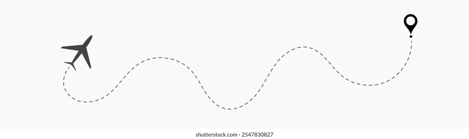 Avião Plano Linha Pontilhada. Linha de rota pontilhada do avião. Forma da linha de viagem do caminho. Rota de voo com ponto inicial e traço de linha traço para plano Vetor ilustração eps10
