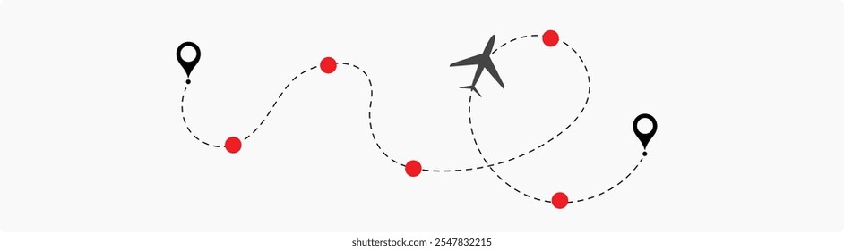 Airplane Plane Dotted Line. Airplane dotted route line. Path travel line shape. Flight route with start point and dash line trace for plane Vector illustration eps10
