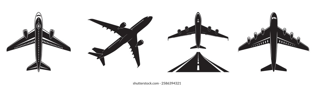 Airplane plane fighter jet silhouette vector illustration  on isolated white background