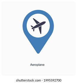 Airplane  or Plane Pin Icon Concept