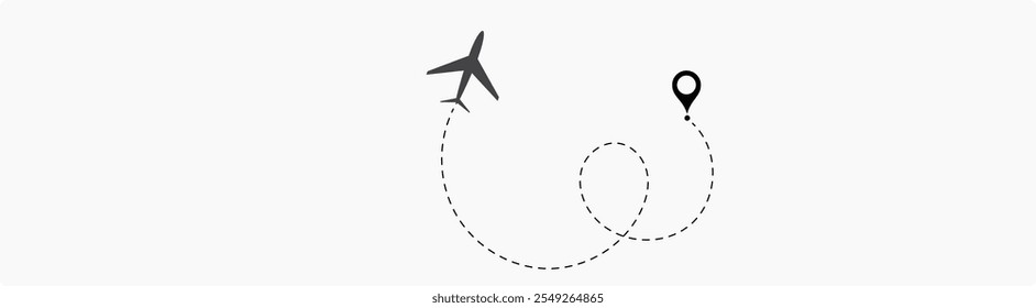 Airplane Plane routes line set. Planes dotted flight pathway. Plane paths. Aircraft tracking, planes, travel, Flight route with start point and dash line trace for plane isolated vector illustration